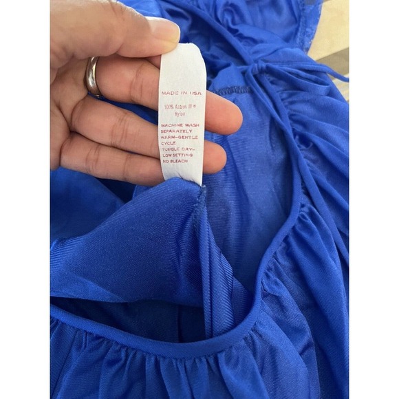 VINTAGE ~Henson Kickernick~ Blue Antron III Nylon Lace Nightgown Size Large S - Picture 8 of 8